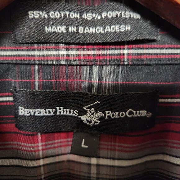 Beverly Hills Polo Club Men’s Plaid Short Sleeve Button-Up Shirt Size Large - Picture 4 of 6